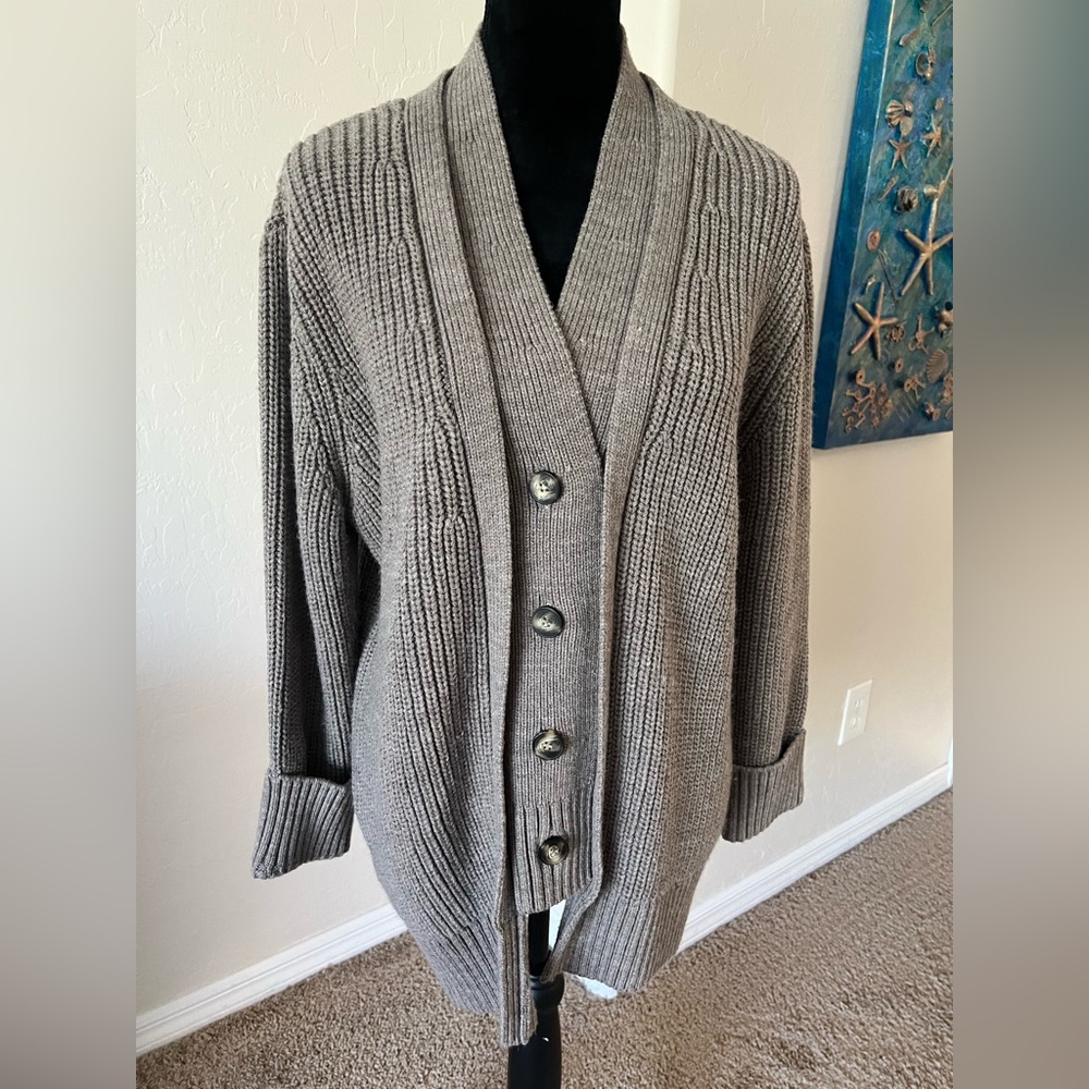 Mango Gray Button-Up Cardigan